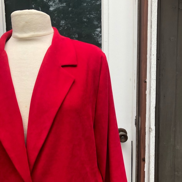 Vintage • Red Blazer Suede-Like Single Button - Picture 7 of 16